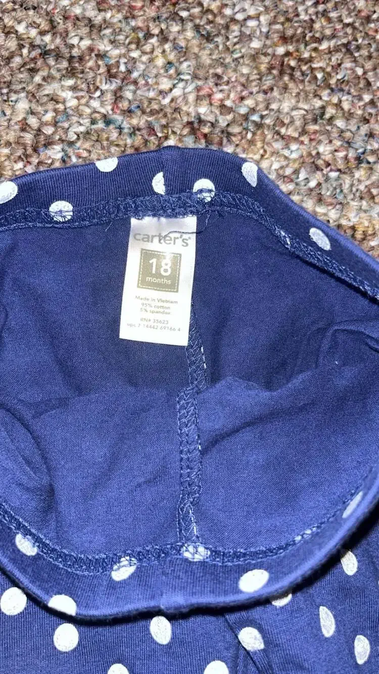 Carter's Toddler Girls Blue and White Polka Dot Leggings with Yellow Button Deta